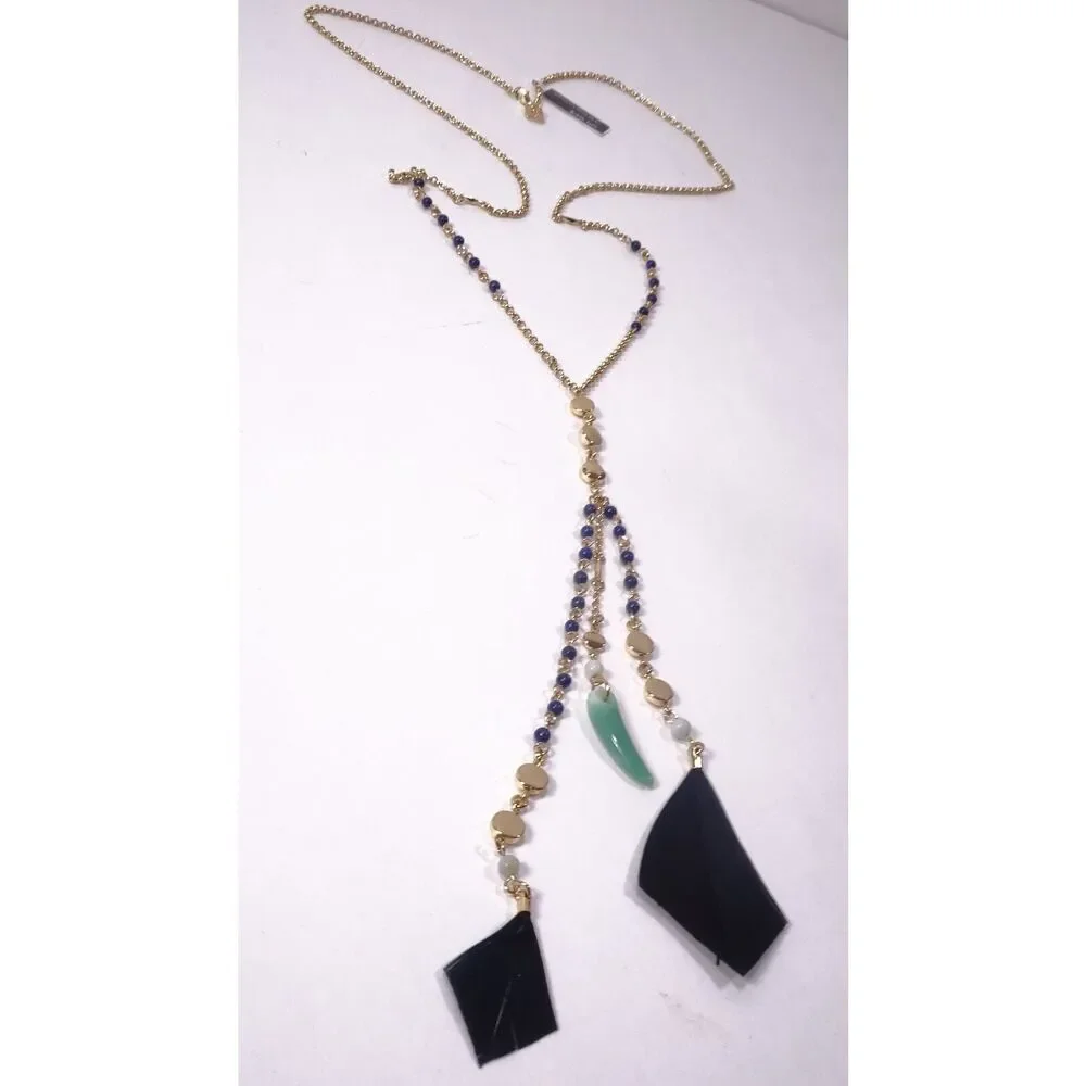 Banana Republic Women's Feather Bead Horn Feather Pendant Necklace NWT 69.5